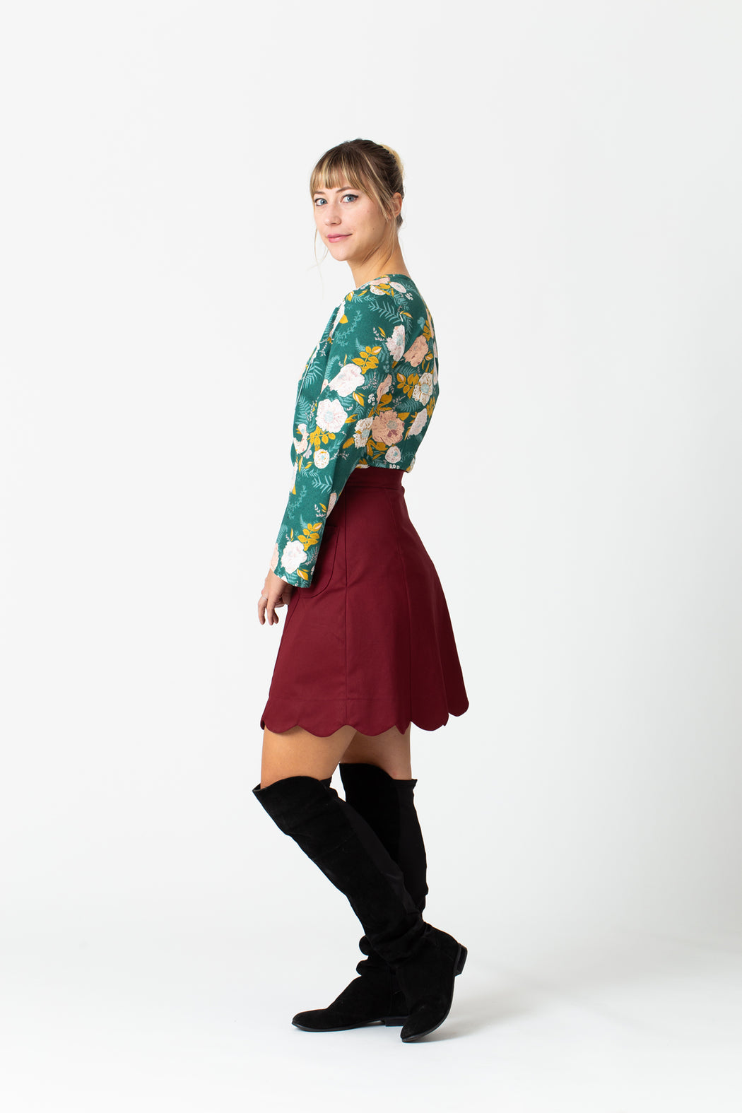 Cranberry Scalloped A-Line Skirt