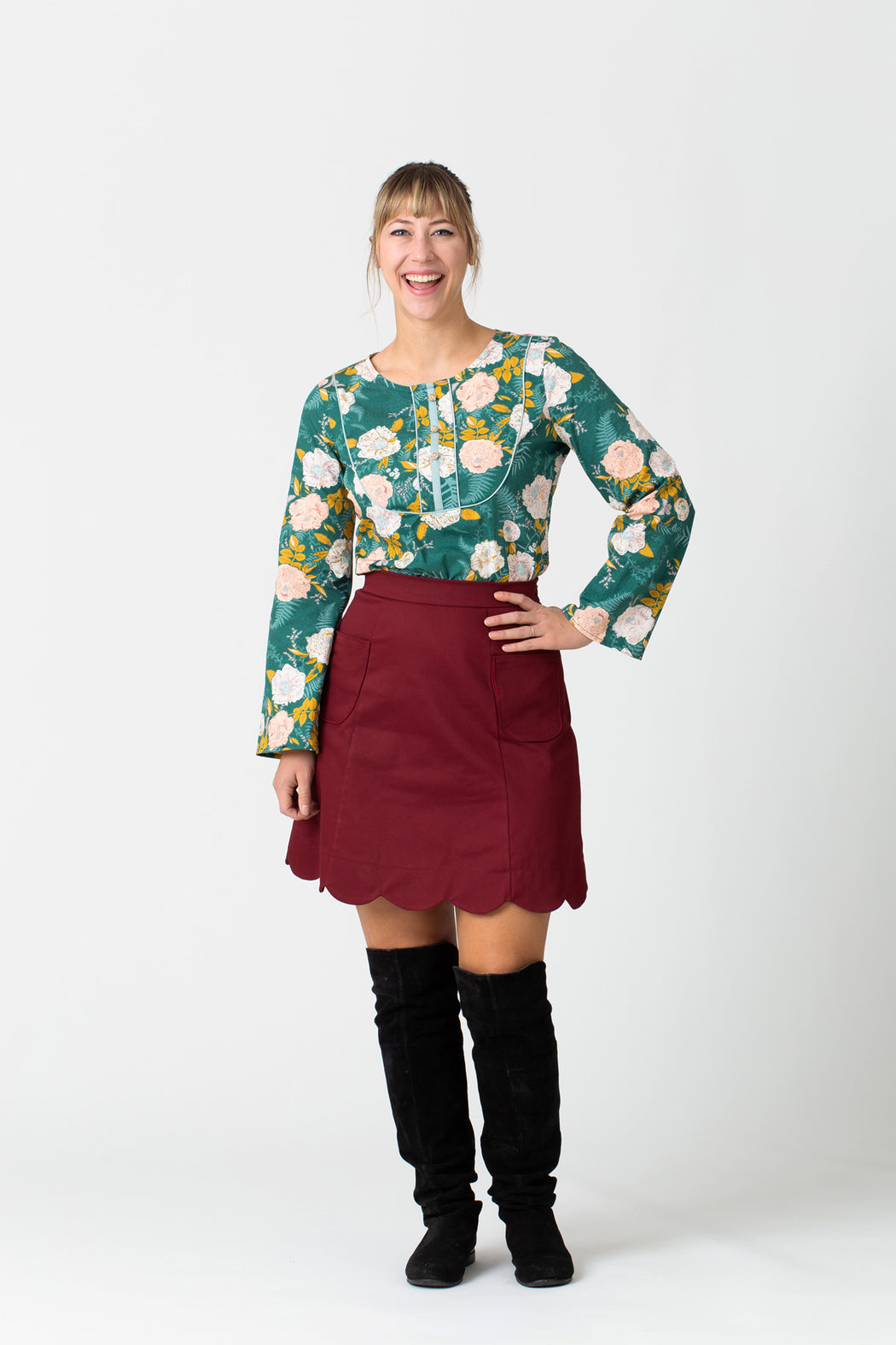 Cranberry Scalloped A-Line Skirt