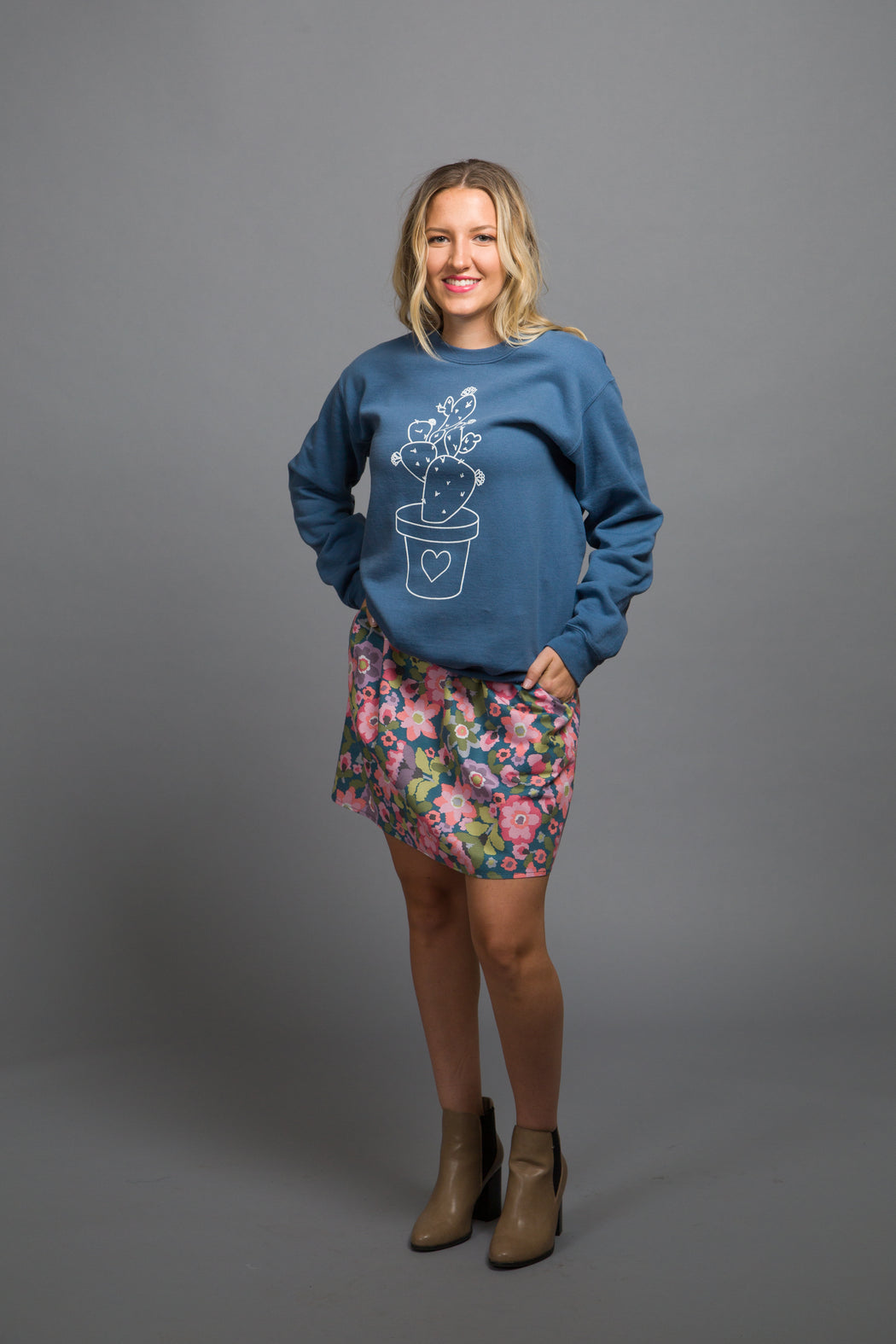 Cactus Love Crewneck Sweatshirt - Indigo, , Mallory