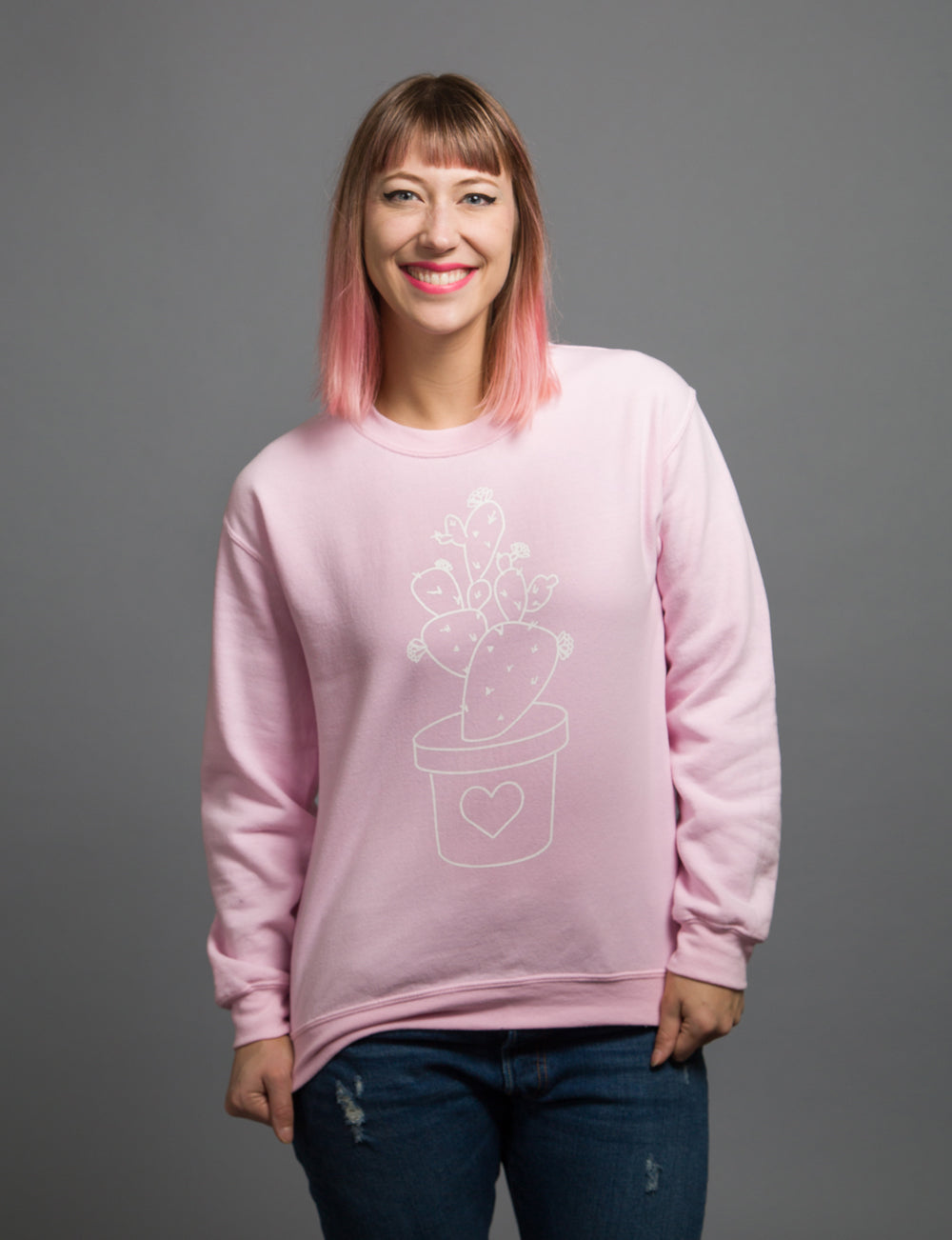 Cactus Love Crewneck Sweatshirt - Pink, , Mallory