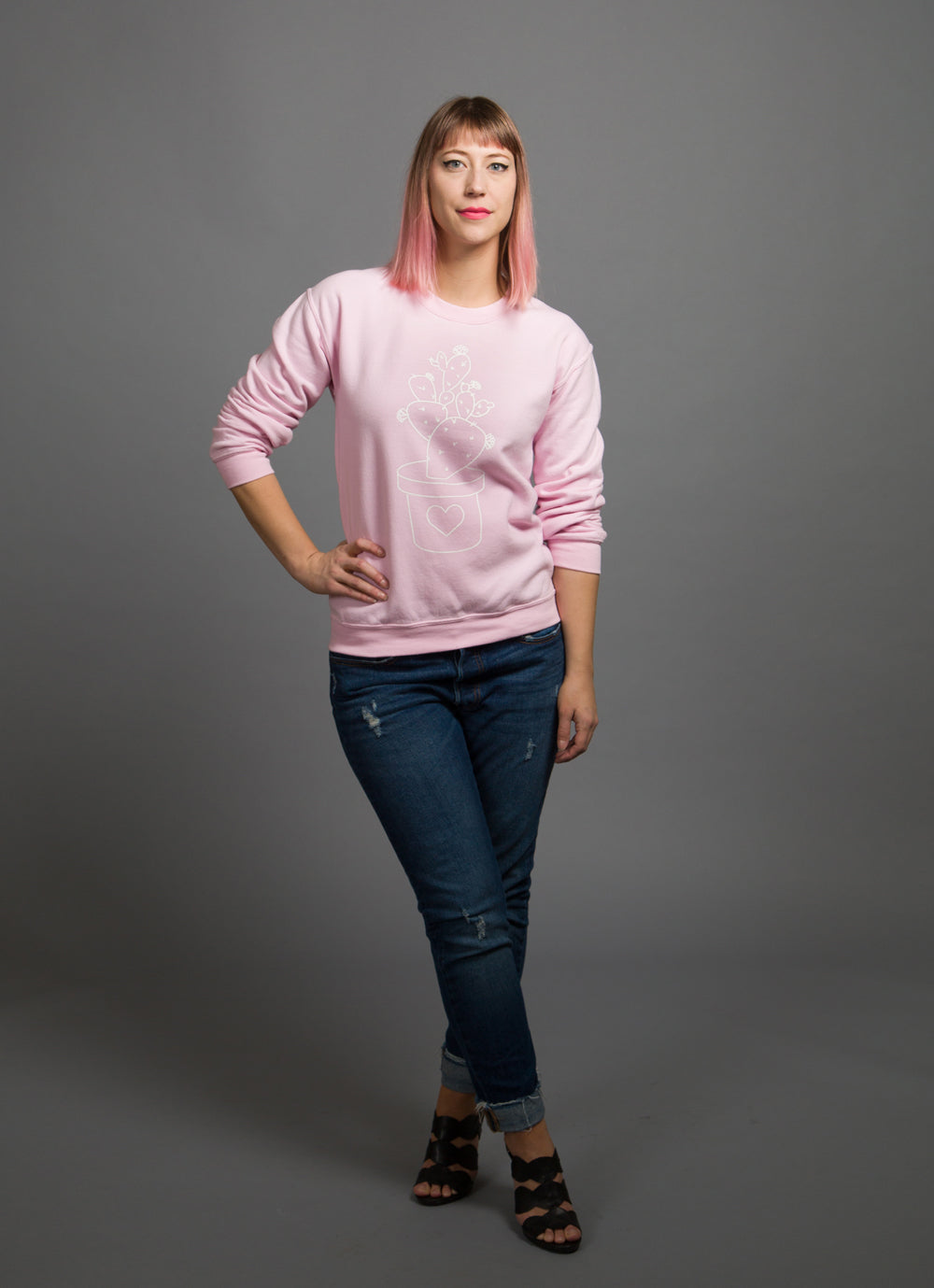 Cactus Love Crewneck Sweatshirt - Pink, , Mallory